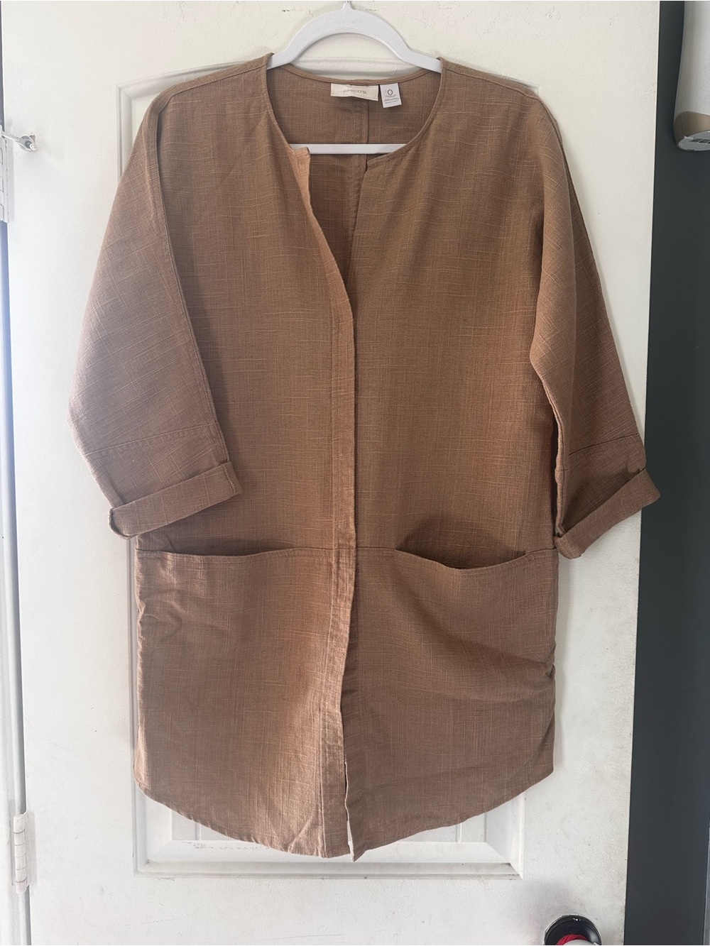 Chico's Linen Blend Snap Front Minimalist Layer Longline Jacket Size 0- Small